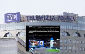 Siedziba TVP w likwidacji oraz wpis chrzanika z portalu X / autor: Fratria/X-chrzanik