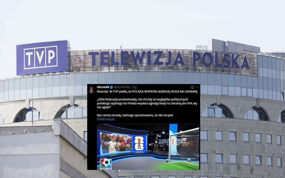 Siedziba TVP w likwidacji oraz wpis chrzanika z portalu X / autor: Fratria/X-chrzanik