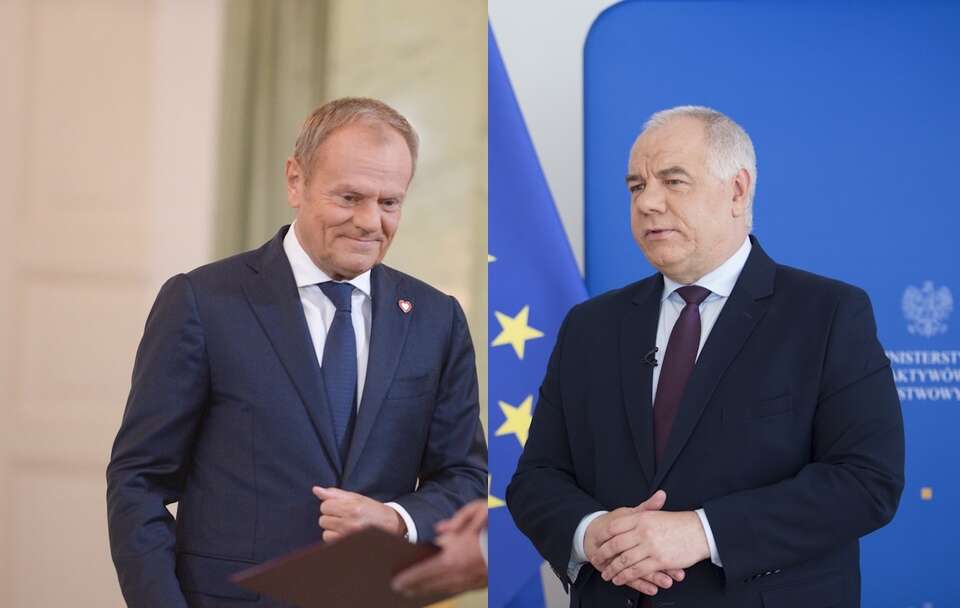 Donald Tusk, Jacek Sasin / autor: PAP/Marcin Obara/Fratria