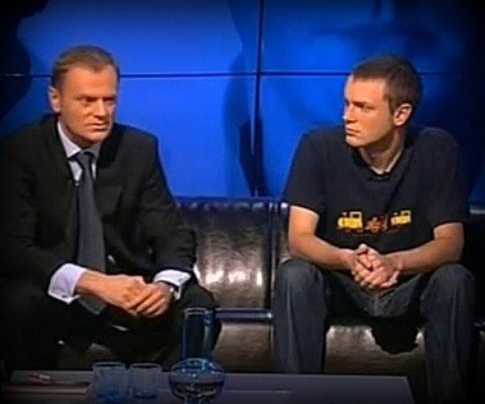 Donald Tusk wraz z synem w programie Jakuba Wojewódzkiego. Fot. youtube