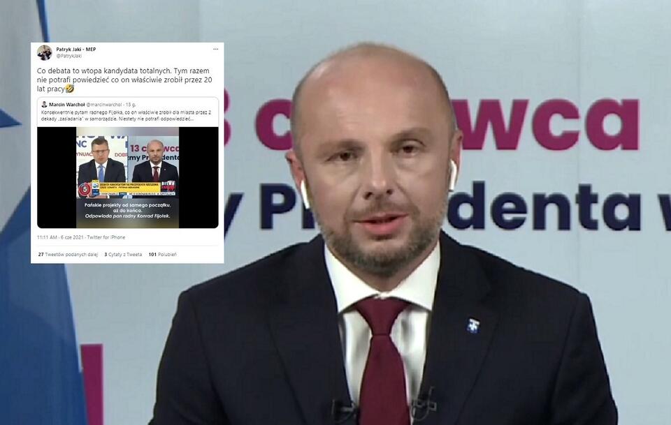 Konrad Fijołek podczas debaty / autor: Screen TVN24, Twitter