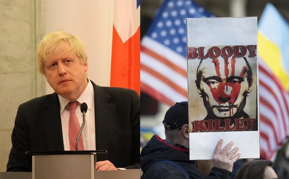 Premier Wielkiej Brytanii Boris Johnson/Demonstracja przeciwko rosyjskiej agresji na Ukrainę / autor: Fratria