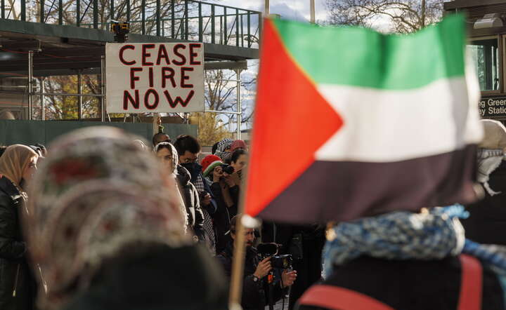 Palestyńczycy protestujący przeciwko operacji Izraela - Nowy jork / autor: PAP/EPA/SARAH YENESEL
