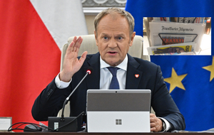 Donald Tusk i gazeta FAZ / autor: PAP/Radek Pietruszka/Fratria