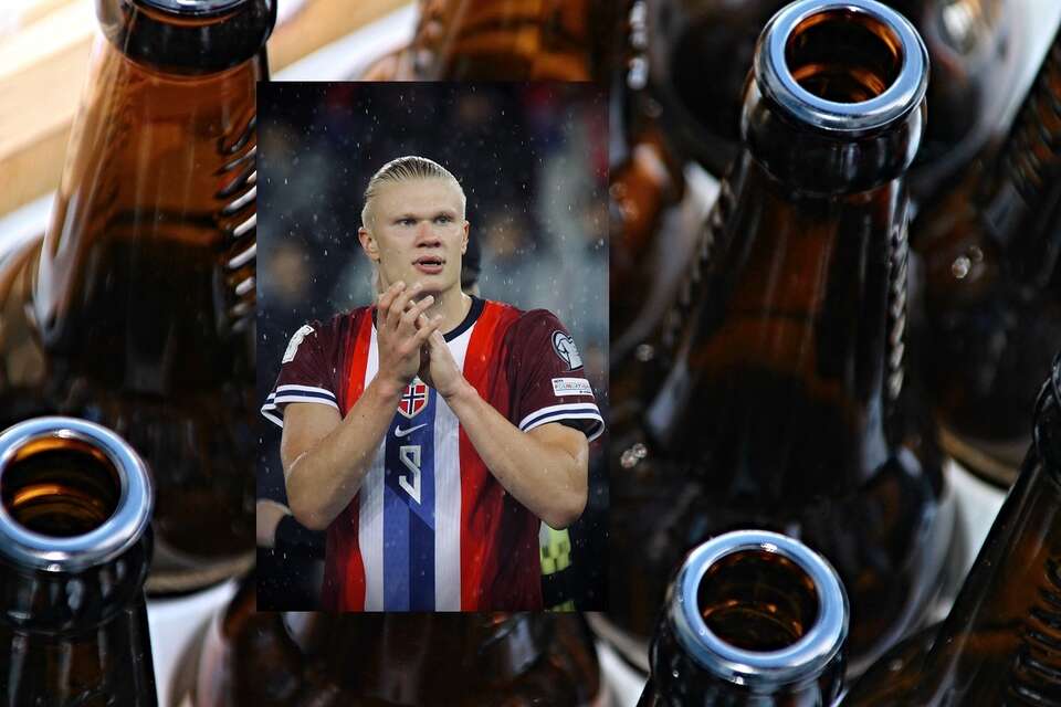 w tle zdj. ilustracyjne butelek po piwie, w miniaturze Erling Haaland / autor: Pixabay, wikimedia commons/MichaelEmilio/CC BY 4.0 <https://creativecommons.org/licenses/by/4.0/>