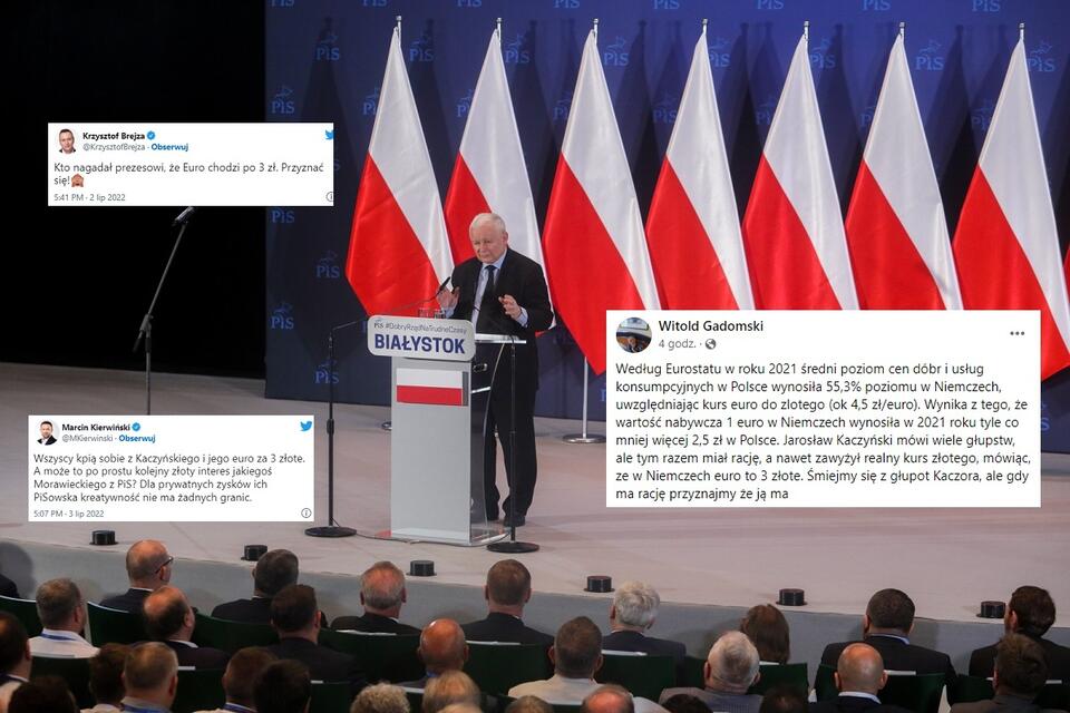 Prezes PiS Jarosław Kaczyński podczas spotkania z mieszkańcami Białegostoku / autor: PAP/Artur Reszko; Facebook/Witold Gadomski; Twitter
