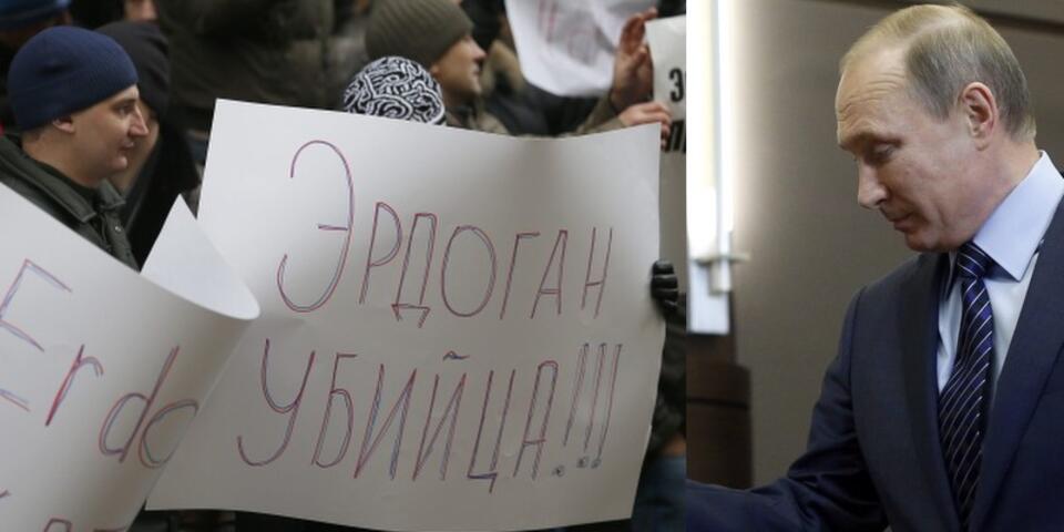 PAP/ EPA: Z lewej "Erdogan morderca"; demonstracja w Moskwie