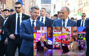 Premier RP Donald Tusk (C-P) i premier Węgier Peter Magyar (C-L) po spotkaniu z Lechem Wałęsą w Gdańsku. / autor: PAP/Adam Warżawa