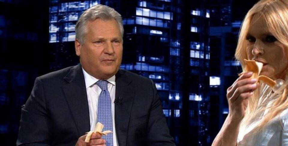 Aleksander Kwaśniewski i Monika Olejnik jedzą banany. Fot. wPolityce.pl/tvn24