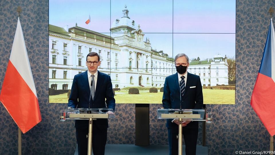 Premier  M. Morawiecki i premier Czech  P. Fiala  podpisali umowę ws. kopalni Turów / autor: Daniel Gnap/KPRM