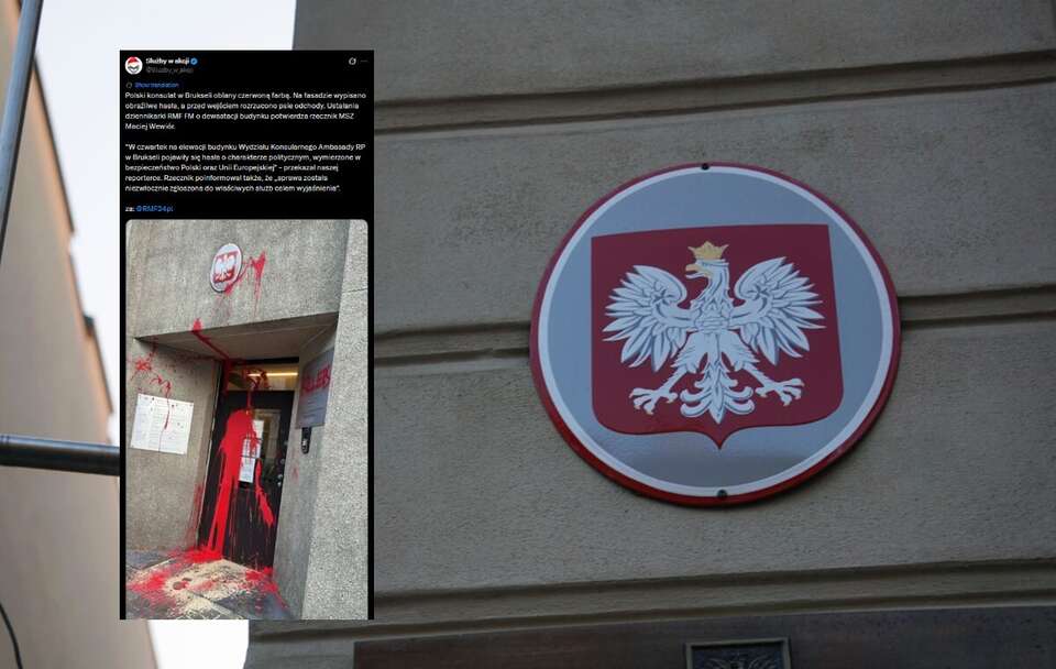 Polski konsulat w Brukseli oblany czerwoną farbą