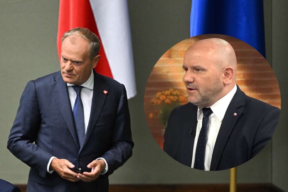 na zdj. głównym Donald Tusk przed zaprzysiężeniem Prezydenta RP Karola Nawrockiego przed Zgromadzeniem Narodowym / autor: PAP/Radek Pietruszka, Telewizja wPolsce24