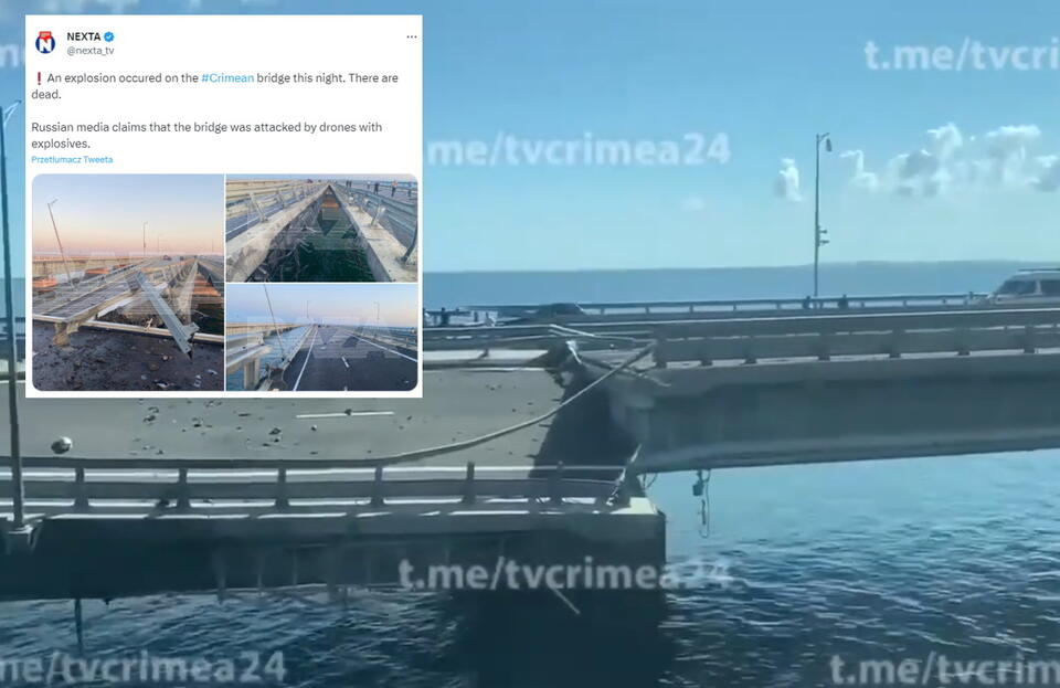 Eksplozja na Moście Krymskim! / autor: screenshot video Twitter Biełsat 