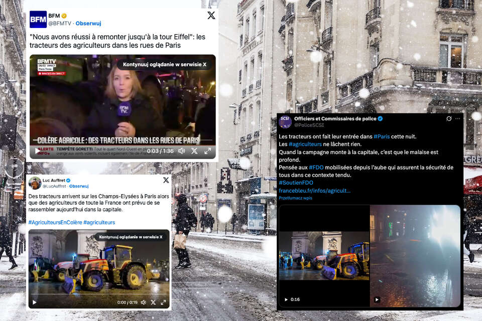 Rolnicy z południowej Francji w czwartek rano wjechali kilkudziesięcioma traktorami na ulice Paryża. / autor: X/PAP/EPA