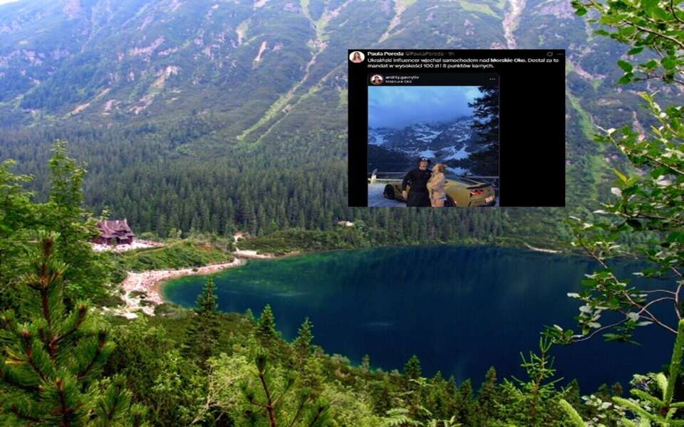 Morskie Oko oraz wpis Pauli Poredy (screen z X) / autor: Wikimedia Commons/LMK3/https://creativecommons.org/licenses/by-sa/3.0/deed.en/X-Paula Poreda (screen)
