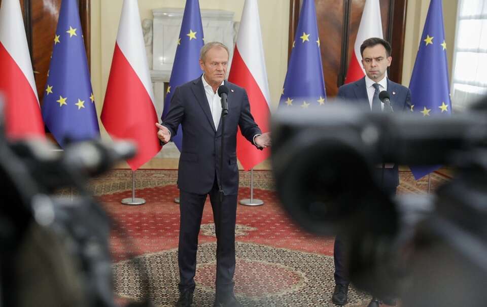 Konferencja Donalda Tuska i Andrzeja Domańskiego / autor: PAP/Tomasz Gzell