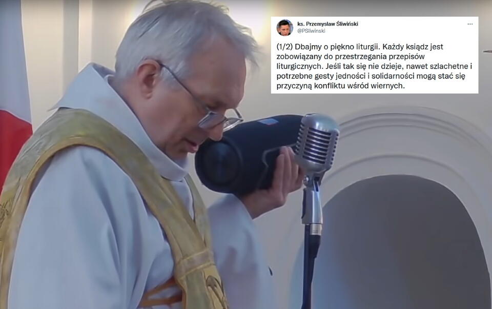 Ks. Wojciech Drozdowicz odgrywa pieśń Czerwona kalina podczas kazania / autor: screenshot/YouTube