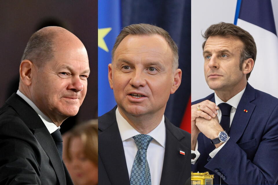 Olaf Scholz, Andrzej Duda, Emmanuel Macron / autor: PAP/Paweł Supernak/ PAP/EPA