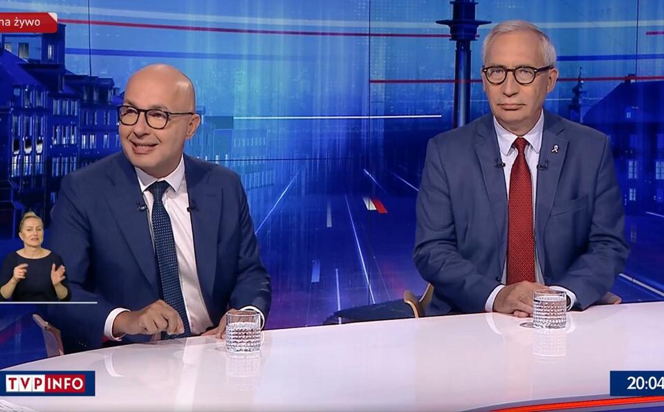 Robert Kropiwnicki (KO) i Kazimierz Smoliński (PiS) w programie "Gość Wiadomości" / autor: screen TVP Info