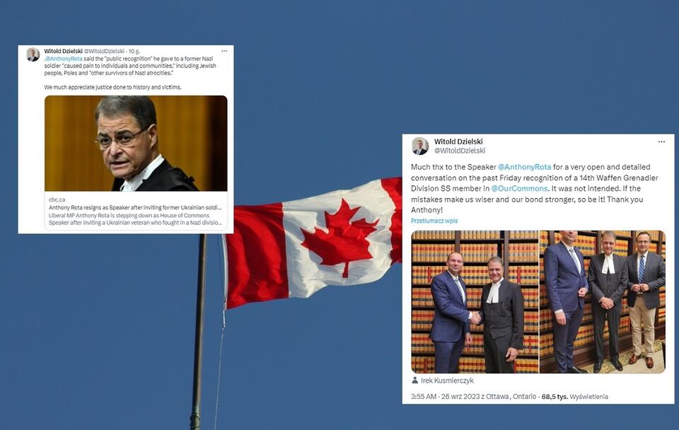 w tle zdj. ilustracyjne flagi Kanady / autor: Pixabay; Twitter(X)/Witold Dzielski