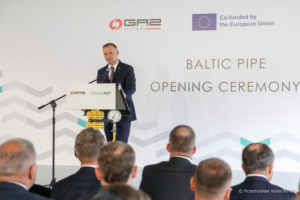 Prezydent Andrzej Duda podczas uroczystości otwarcia gazociągu Baltic Pipe / autor: Przemysław Keler/KPRP