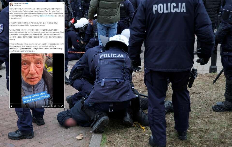 Policja podczas protestu rolników / autor: PAP/Paweł Supernak/X Sebastian Kaleta
