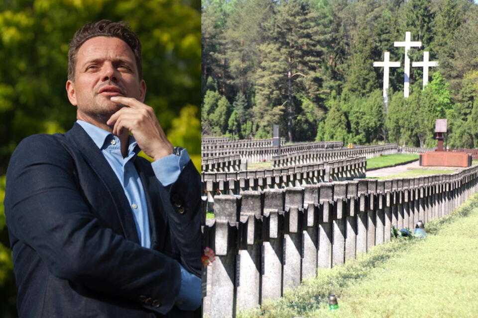 Rafał Trzaskowski, kandydat PO na prezydenta Warszawy. Cmentarz w Palmirach. / autor: Fratria/Andrzej Wiktor/M. Czutko