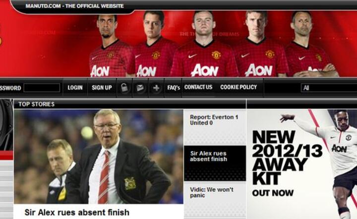 Fragment strony www Manchesteru United