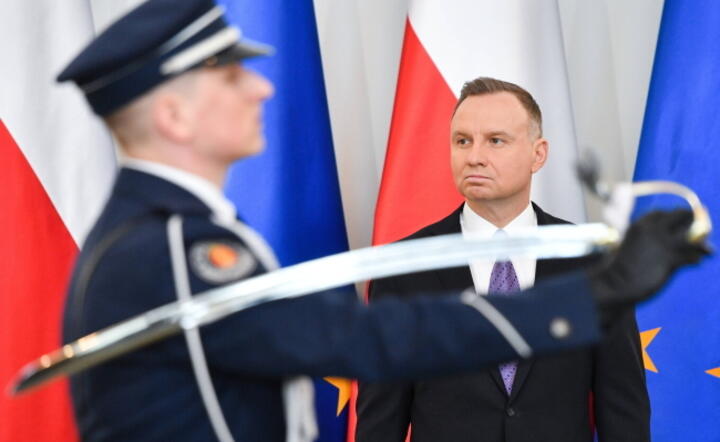 Prezydent Andrzej Duda w trakcie uroczystości państwowych w Pałacu Prezydenckim / autor: PAP/ Radek Pietruszka