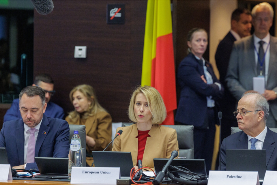 Maxime Prevot, Kaja Kallas i premier Palestyny Mohammad Mustafa / autor: PAP/EPA