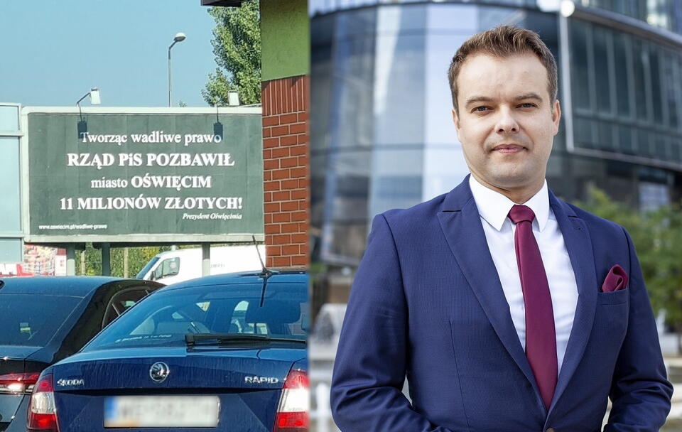 Billboard prezydenta Oświęcimia; poseł PiS Rafał Bochenek / autor: wPolityce.pl; Facebook/Rafał Bochenek