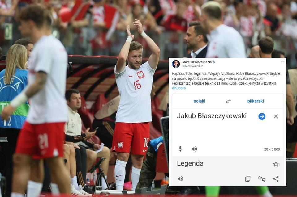 Wielokrotny reprezentant Polski Jakub Błaszczykowski dziękuje kibicom / autor: PAP/Leszek Szymański; Twitter/Mateusz Morawiecki