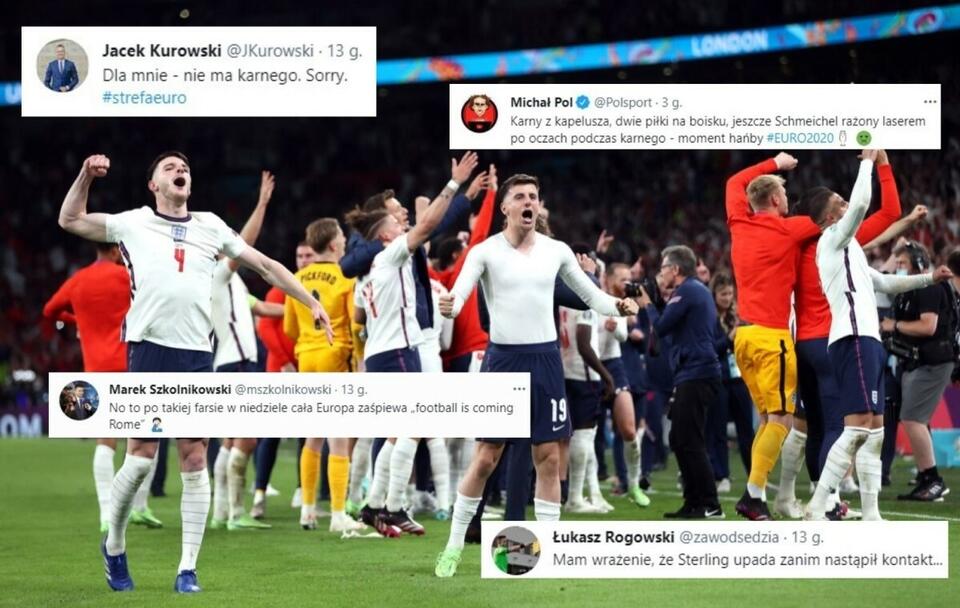 Anglicy świętujący zwycięstwo z Danią/ Wpisy z Twittera / autor: PAP/EPA/Carl Recine / POOL; Twitter (screenshots)