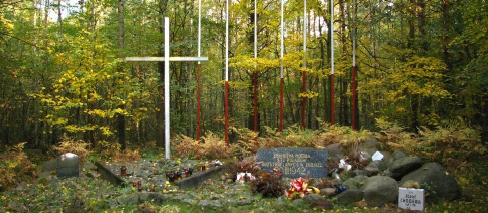 Zbiorowa mogiła 100 rozstrzelanych Polaków w lasach w okolicy miejscowości Lućmierz-Las / autor: Piastu/commons.wikimedia.org