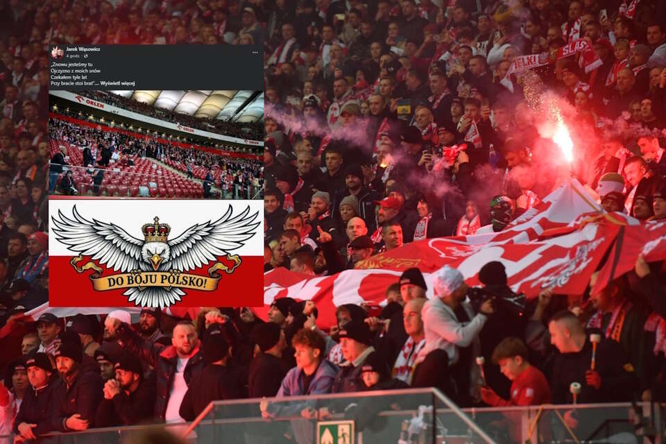 Kibice na meczu Polska vs. Holandia na Stadionie Narodowym/Wpis ks. Jarosława Wąsowicza (screen z Fb) / autor: PAP/Piotr Nowak/Fb-Ks. Jarosław Wąsowicz (screen)