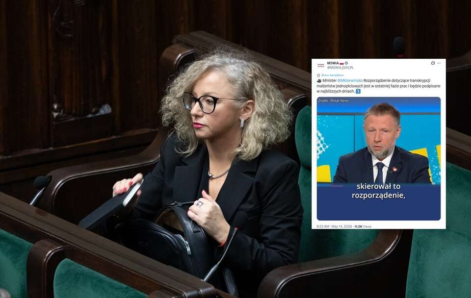 Minister Katarzyna Kotula/Na miniaturze szef MSWiA Marcin Kierwiński w Polsat News / autor: Fratria/X:@MSWiA_GOV_PL
