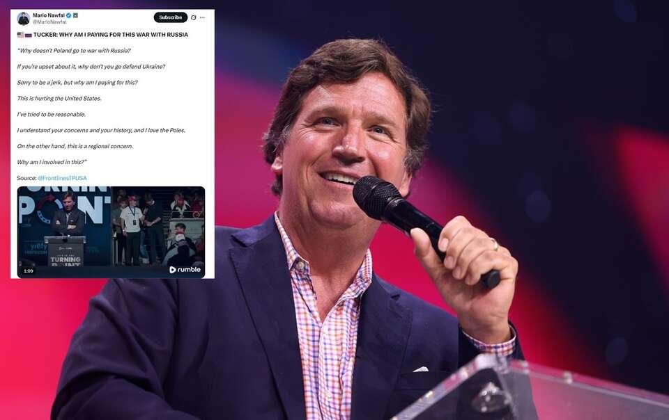 Tucker Carlson / autor: Gage Skidmore from Surprise, AZ, United States of America, CC BY-SA 4.0 <https://creativecommons.org/licenses/by-sa/4.0>, via Wikimedia Commons // X/MarioNawfal