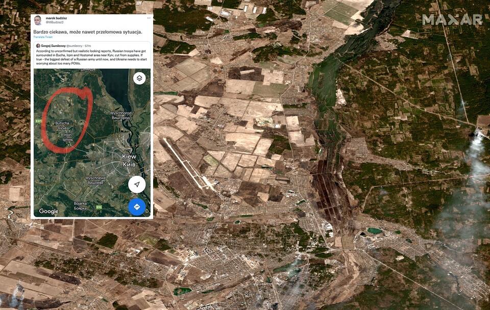 Zdjęcie satelitarne okolic Irpinu / autor: PAP/EPA/MAXAR