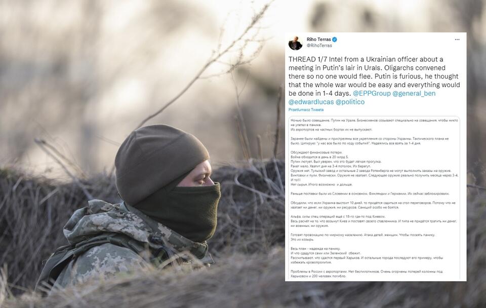 Na zdjęciu ukraiński żołnierz na linii frontu w okolicy Kijowa / autor: PAP/EPA;Twitter