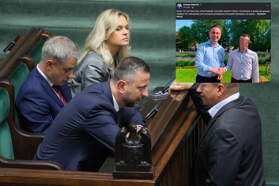 Władysław Kosiniak-Kamysz w rządowych ławach w Sejmie oraz wpis Dariusza Mateckiego z Facebooka / autor: PAP/Paweł Supernak/Fb-Dariusz Matecki