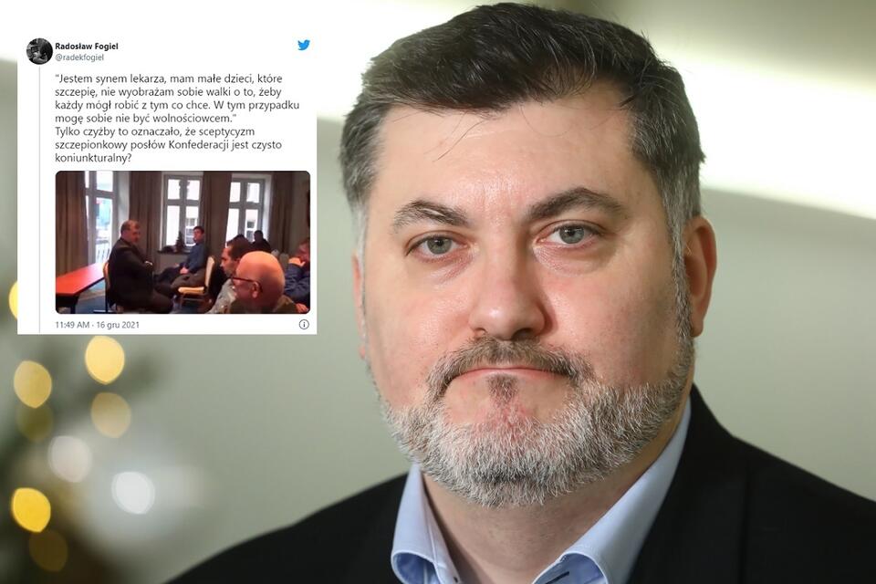 Poseł Konfederacji Artur Dziambor / autor: PAP/Rafał Guz; Twitter/Radosław Fogiel