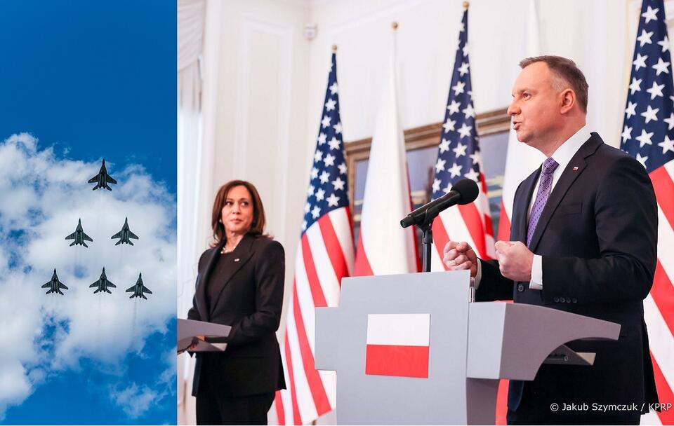 Polskie myśliwice MiG-29;  Prezydent RP Andrzej Duda i wiceprezydent USA Kamala Harris / autor: Fratria; Jakub Szymczyk/KPRP