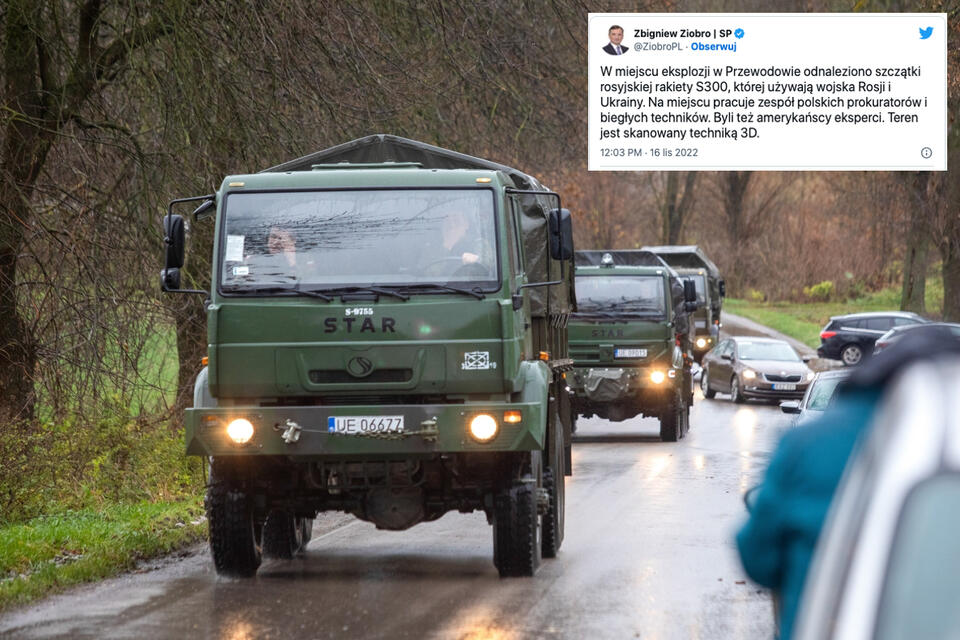 Ciężarówki wojskowe na terenie miejscowości Przewodów / autor: PAP/Wojtek Jargiło/Twitter