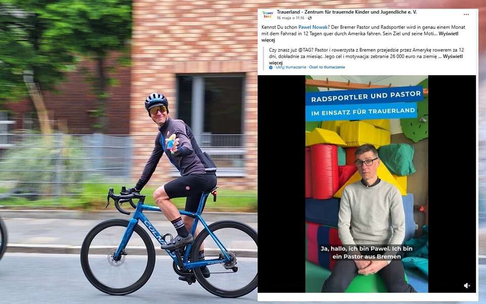 Ks. Paweł Nowak łączy miłość do kolarstwa z pomaganiem dzieciom / autor: Facebook: Pawel Nowak/FB: Trauerland - Zentrum für trauernde Kinder und Jugendliche e. V.