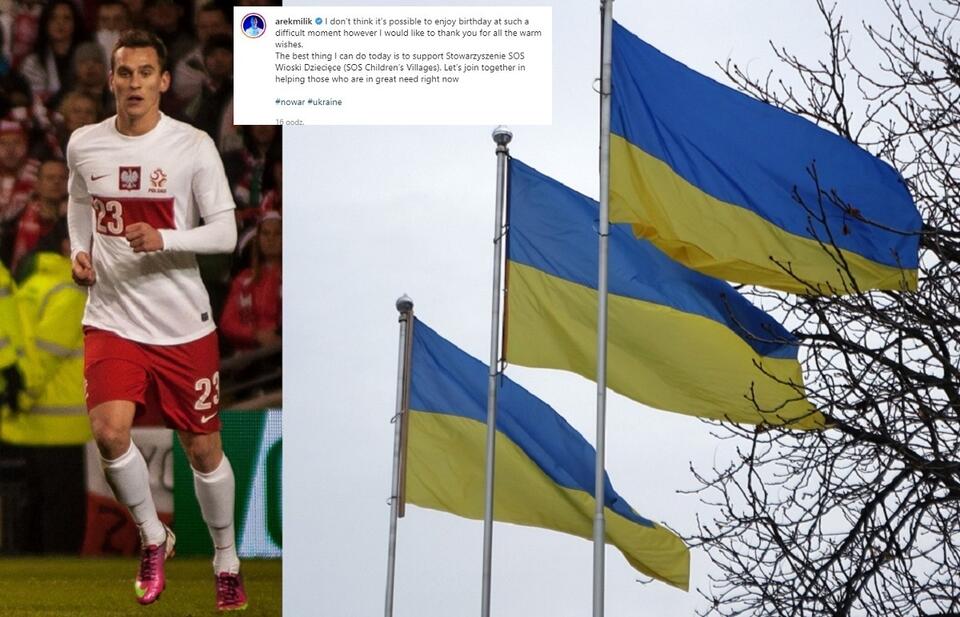 Arkadiusz Milik/Flagi Ukrainy / autor: Fratria/Instagram/@arekmilik