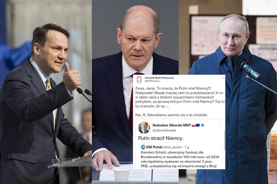 Radosław Sikorski, Olaf Scholz, Władimir Putin / autor: Frtria, PAP/EPA