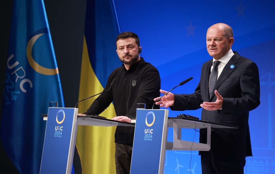 Wołodymyr Zełenski i Olaf Scholz / autor: PAP/EPA/CLEMENS BILAN