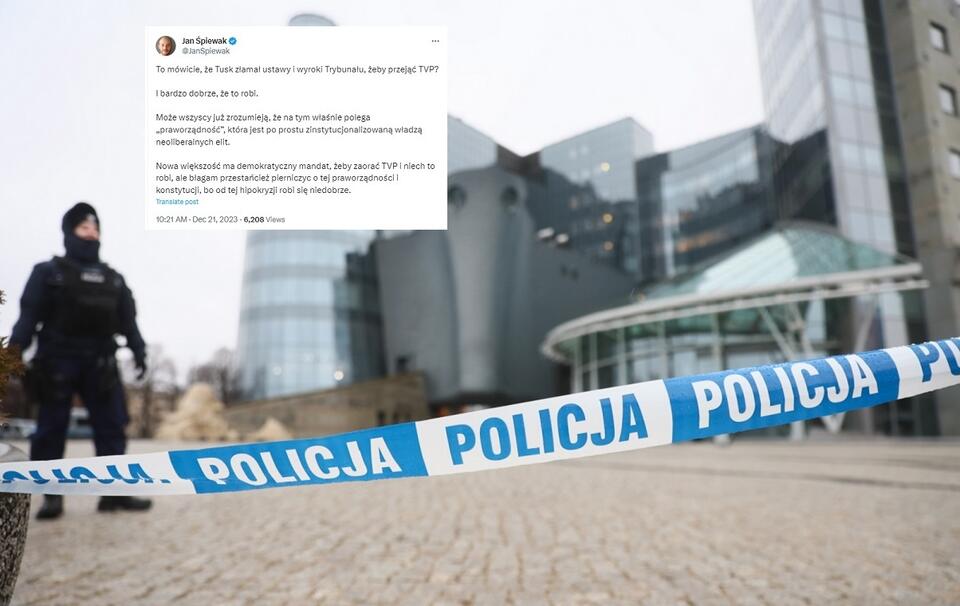 Policja przed siedzibą TVP / autor: PAP/Leszek Szymański