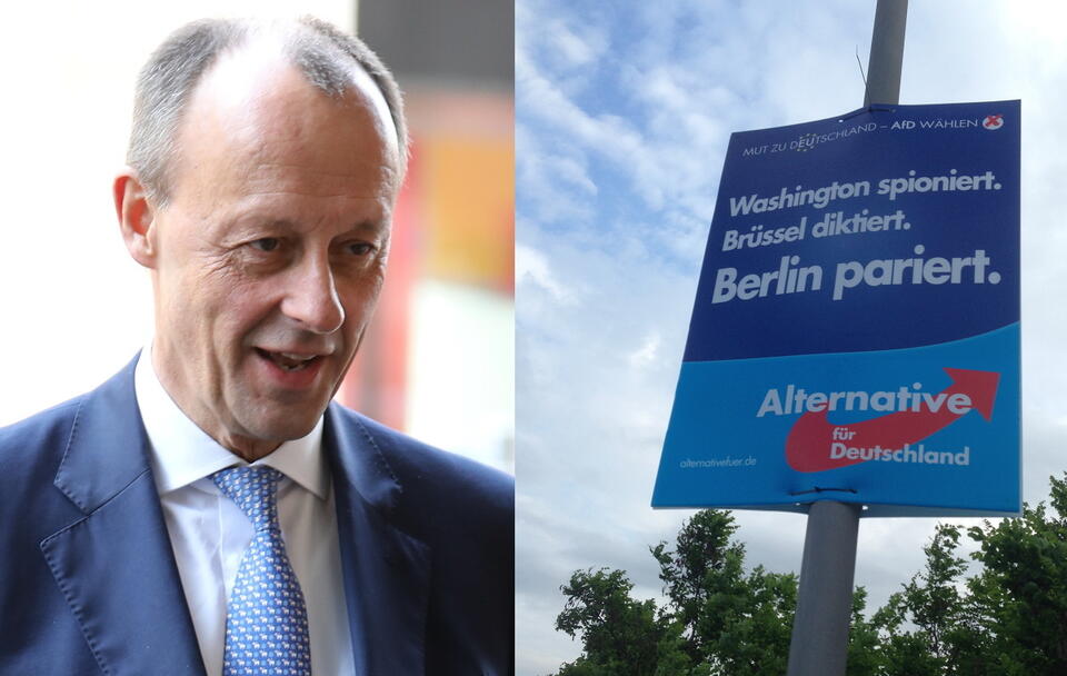 Friedrich Merz, afisz AfD / autor: wikimedia.commons: Taibhseoir/https://creativecommons.org/licenses/by-sa/4.0/European People's Party/https://creativecommons.org/licenses/by/2.0/
