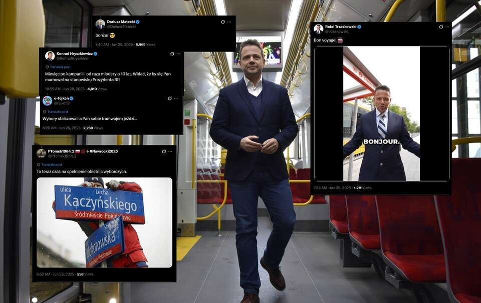 Rafał Trzaskowski w tramwaju / autor: Fratria 